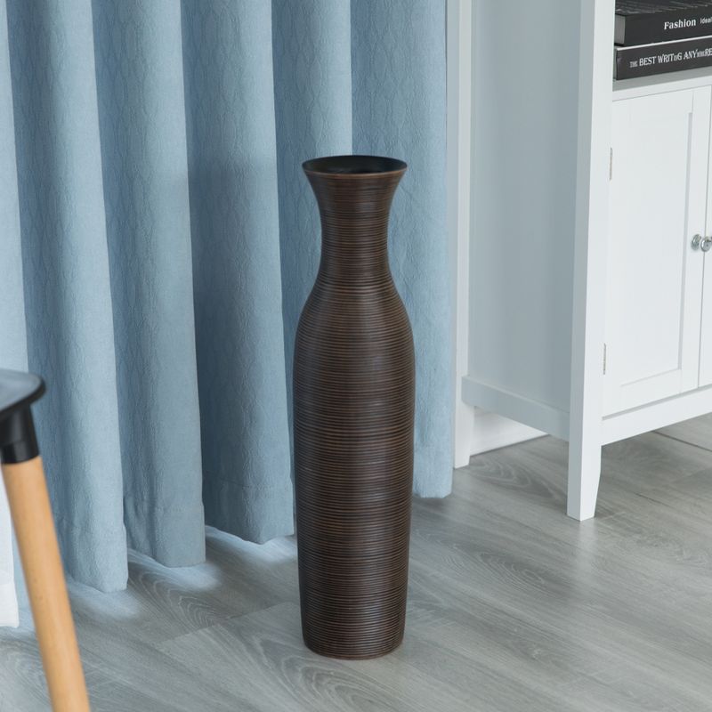 Uniquewise Tall Decorative Modern Ribbed Trumpet Design Brown Floor Vase - Home Decor, Stylish Accent Piece for Living Room, Dining Room, or Entryway, 5 of 6