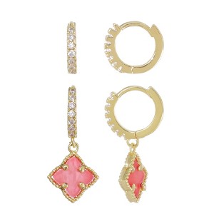 Adornia Gold 2-PIECE Pink Mother of Pearl Huggie Earring HOLIDAY Set. - 1 of 4