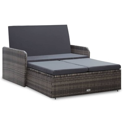 vidaXL 2 Piece Patio Lounge Set with Cushions Poly Rattan Gray