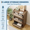 5 Drawer Dresser for Bedroom, Wooden Rattan Chest of Drawers, Large Clothes Storage Cabinet, Boho Night Stand for Living Room, Dark Oak - 3 of 4