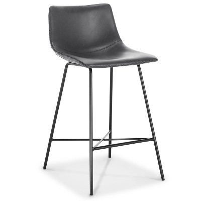 Gray Leather Saddle Style Counter Stool Set with Metal Base