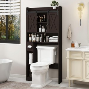 Over The Toilet Storage Cabinet with Sliding Door & Toilet Paper Holder Stand - 1 of 4