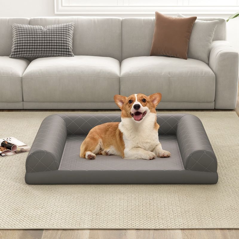Costway Orthopedic Dog Bed Medium Small Dogs with 3-Side Bolster Non-Slip Bottom Zippers Beige/Grey, 4 of 10