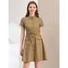 INSPIRE CHIC Women's Point Collar Front Elastic Waist Drawstring Mini Shirt Dress with Pocket - 2 of 4