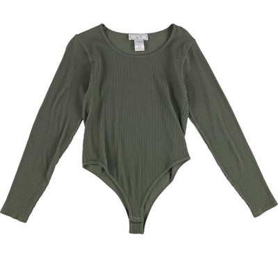 Hippie Rose Womens Ribbed Solid Pattern Bodysuit Jumpsuit, Green, X-Large