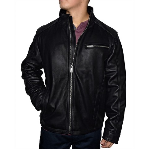 Victory Outfitters Men's Lambskin Leather Racing Jacket Black L