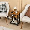 Costway Set of 2 End Tables with Charging Station Industrial Bed Side Table with AC Outlets & USB Port Rustic Brown - 3 of 4