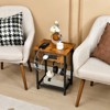 Costway Set of 2 End Tables with Charging Station Industrial Bed Side Table with AC Outlets & USB Port Rustic Brown - image 3 of 4