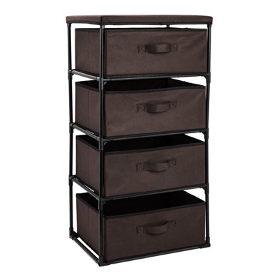 Juvale Fabric Dresser Storage Organizer with 4 Clothes Drawers Bins, Clothing Storage Closet Drawer Tower, Brown 16.5x13x33 in