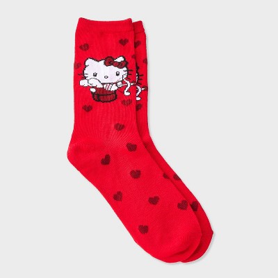 Women's Hello Kitty Valentine's Day Crew Socks - Red 4-10