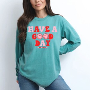 Simply Sage Market S.W.Smiley Have a Good Day Smiley Face Garment Dyed Long Sleeve - 1 of 4