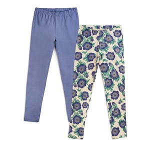 Mightly Toddler 2pk Fair Trade Organic Cotton Reinforced Knee Leggings (Purple Poppies - 3T) - 1 of 2