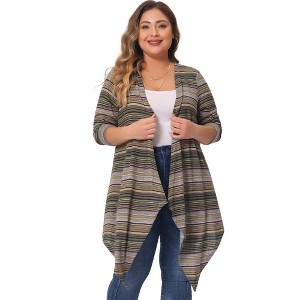 Agnes Orinda Women's Plus Size Boho Striped Open Front Cardigans - 1 of 4