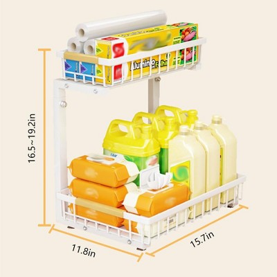 TruAIR White Under Sink Pull-Out Organizer ¨C 2-Tier Carbon Steel Storage Shelf for Kitchen/Bathroom Cabinets — фото 3