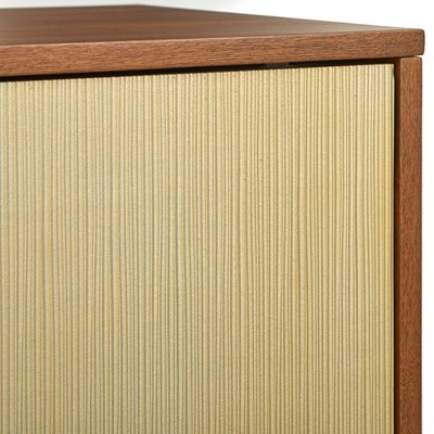 Flory Walnut and Gold Mid-Century Modern Sideboard with Sliding Doors