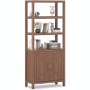 Jojoka 71 in Tall &5 Tier Oak Modern Bookcase with Door,Freestanding Toy Storage Cabinet with Adjustable Shelves,Brown - 3 of 4