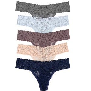 Felina Stretchy Lace Low Rise Thong - Sexy Underwear for Women, Thongs for Women, Seamless Panties for Women (5-Pack) - 1 of 1