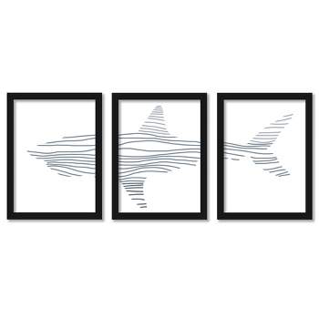 Americanflat Animal Minimalist (Set Of 3) Nursery Shark Illustration By Jetty Home Framed Triptych Wall Art Set