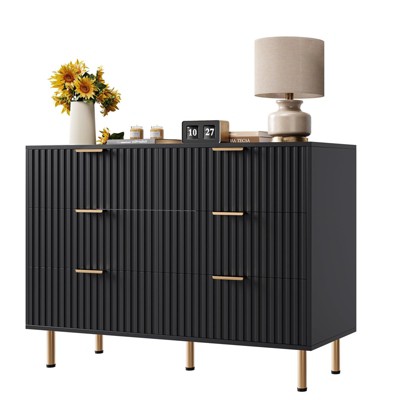 6-Drawer Fluted Dresser - Large Capacity Bedroom Chest with Anti-Tip Straps & Metal Handles, Modern Storage for Living Room & Hallway