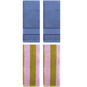 REGALWOVEN 4 Pcs Cotton Soft Absorbent Stripe Pattern Bathroom Hand Towel 14" x 30" - 1 of 4