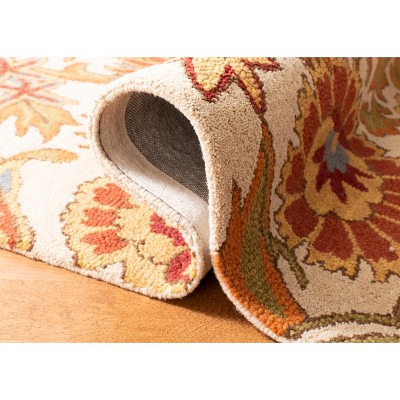Ivory Multi Floral Hand-Knotted Wool Area Rug, 3' x 5'
