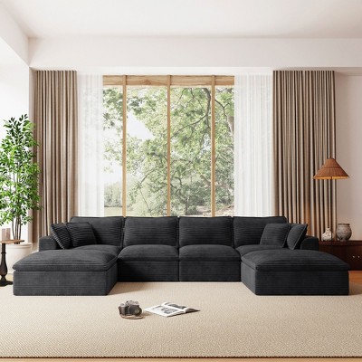 Whisen Oversized Chenille Sectional Compressed Sofa with Ottomans, No-Assembly Design