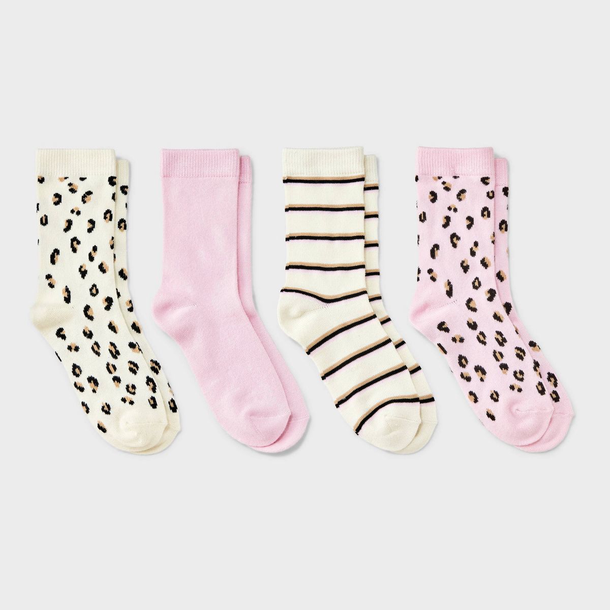 Girls' 4pk Leopard Super Soft Crew Socks - Cat & Jack™ Pink