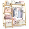Bamboo children's clothes hanger, equipped with shelves and used for storing children's clothing, can be used as a wardrobe for toddlers and infants - 2 of 4