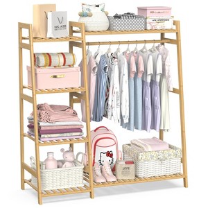 Kids Clothing Rack with Shelves, Bamboo Clothes Garment Rack for Kids Child Baby, Kids Dress Up Storage Rack,Toddlers Wardrobe Closet for Nursery - 1 of 4