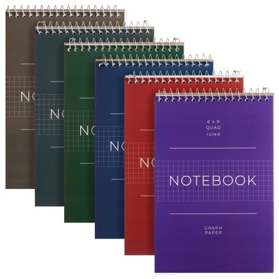 Paper Junkie 6 Pack Quad Ruled Spiral Bound Notebook with 80 Graph Paper  Sheets, 6 Assorted Color Steno Pads, 6 x 9 In