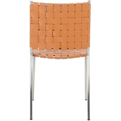 Cognac Leather & Silver Metal Upholstered Side Chair - Set of 2