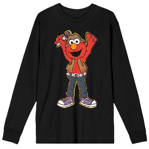 Sesame Street Elmo With Microphone Men's Black Long Sleeve Shirt - 1 of 3