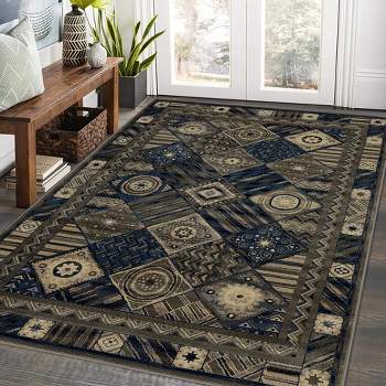 Area Rug Boho Distressed Floor Carpet Vintage Floral Rug, Polypropylene