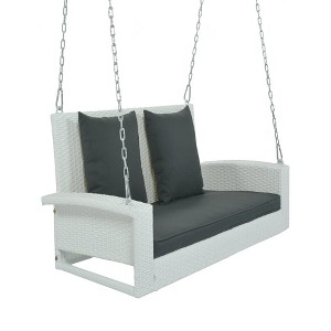 50"2-Person Wicker Hanging Porch Swing with Chains - 1 of 4
