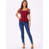 INSPIRE CHIC Women's Square Neck Mesh Sheer Short Sleeve Peplum Tops - 3 of 4