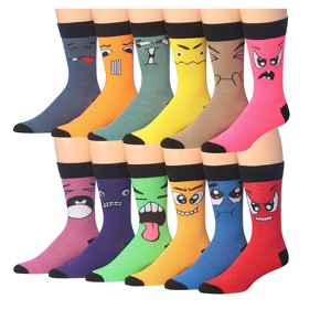 JAMES FIALLO Men's 12 Pairs Animated Characters Funny Mood Faces Novelty Colorful Dress Socks for Men - 1 of 4