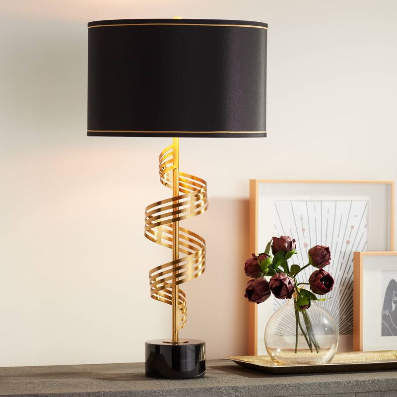 Possini Euro Design Lyrical Modern Table Lamp 32 1/4" Tall Sculptural Gold Ribbon Twist Black Fabric Drum Shade Bedroom Living Room Bedside Nightstand, 2 of 10