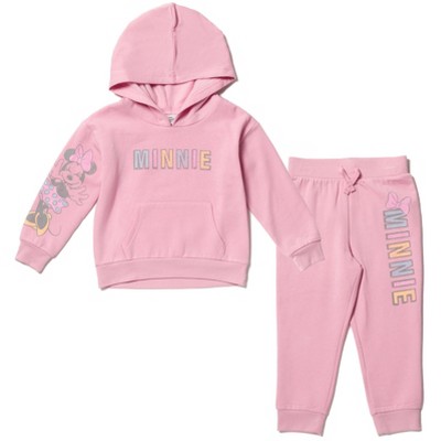 Image of Disney Minnie Mouse Infant Baby Girls Fleece Pullover Hoodie and Jogger Pants Set Purple 12 Months