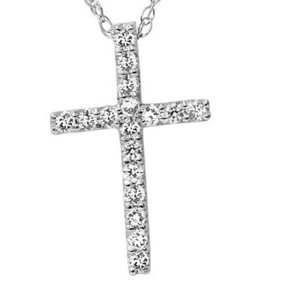 Pompeii3 1/10ct Diamond Cross Pendant 10K White Gold 1/2" Tall