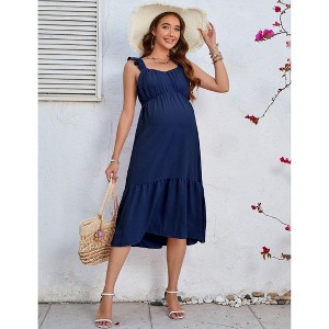 Clearlove Maternity Dress Women Summer Ruffle Sleeve Sleeveless Maxi Dress - 1 of 4
