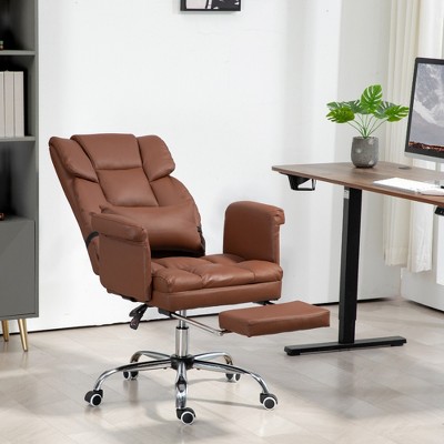 Brown Leather Executive Swivel Office Chair with Metal Base