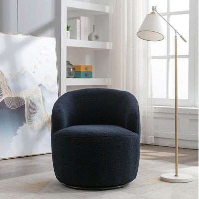 Swivel Accent Chair Small Barrel Chair Teddy Fabric Upholstered Armchair With Back Single Sofa Chair For Living Room-Maison Boucle‎