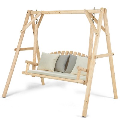 Tangkula Porch Swing Wooden Swing Rustic Frame Patio Furniture