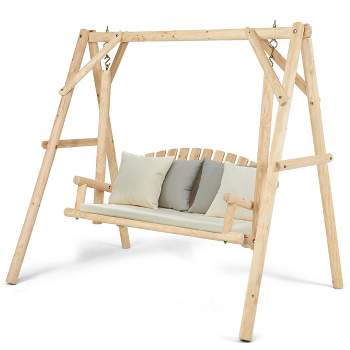 Tangkula Porch Swing Wooden Swing Durable Rustic Frame Patio Furniture