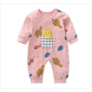 MyKids-USA Baby Cactus & Dot Pattern Long Sleeves O-Neck Cotton Jumpsuit - 1 of 4
