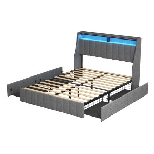 NicBex Full/Queen Size Wood Platform Bed with LED and 4 Drawers for Adults/Boys/Girls - 1 of 4