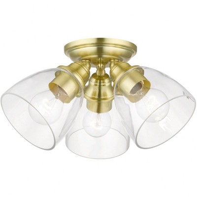 Montgomery Satin Brass 3-Light Indoor/Outdoor Flush Mount with Clear Glass