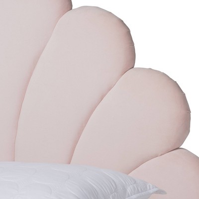 Queen Light Pink Velvet Tufted Platform Bed with Walnut Legs