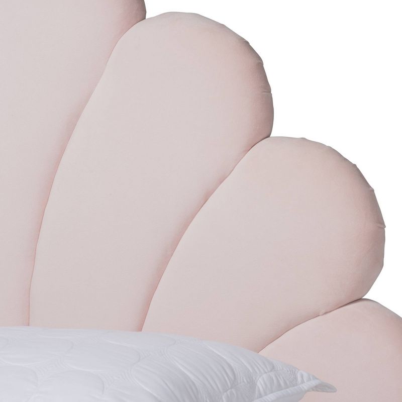 Queen Odille Velvet Seashell Shaped Platform Bed Light Pink/Walnut - Baxton Studio, 5 of 9