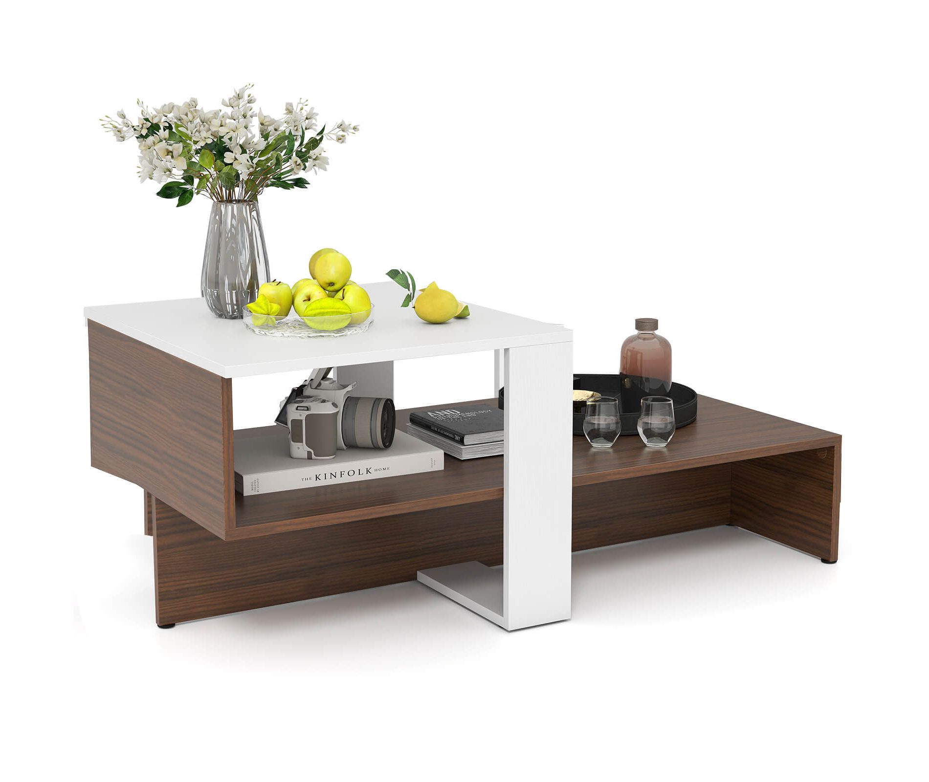 Costway 2-Tier Geometric Coffee Table Center Table with Storage Shelves Home Modern